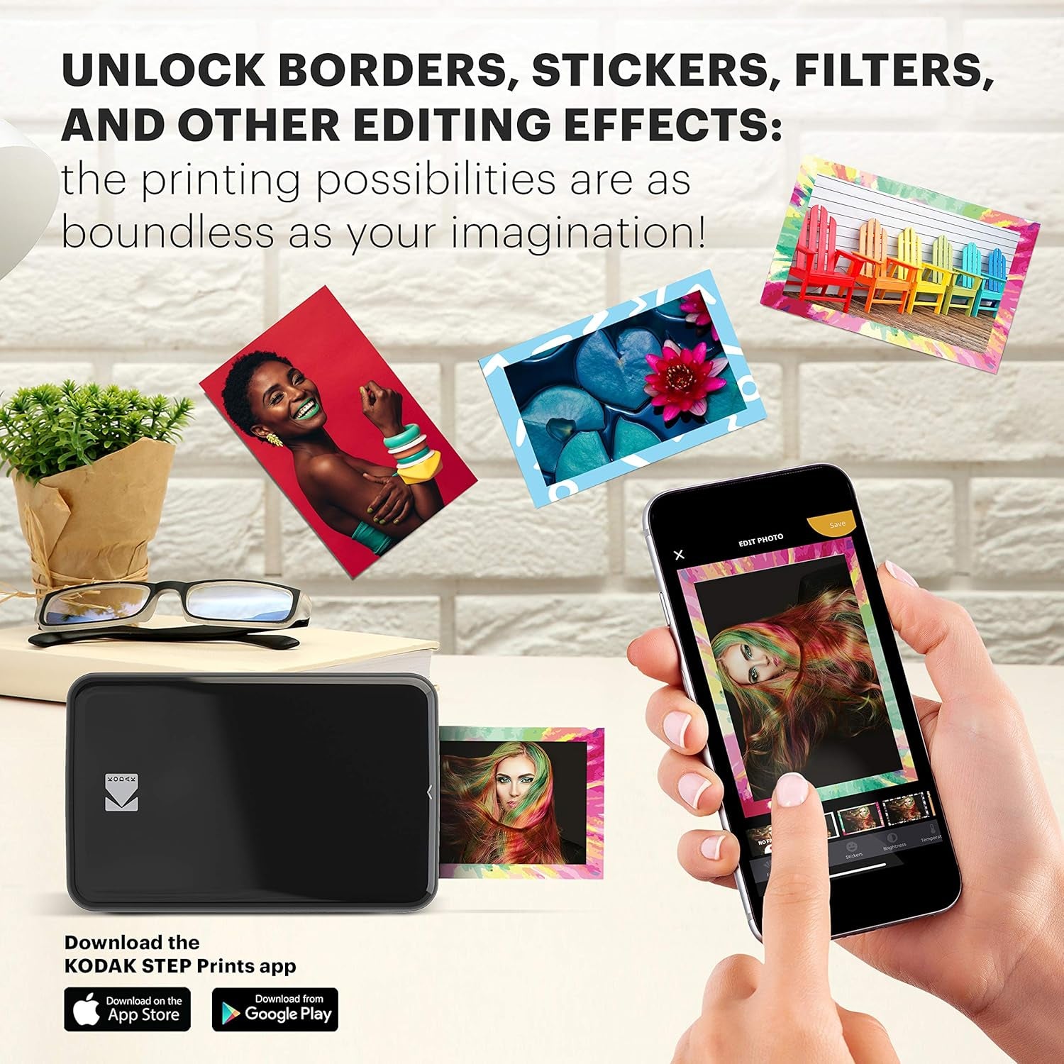 Step Instant Smartphone Photo Printer - Portable Mini Color Wireless Mobile Printer - Zink 2X3” Sticky-Back Photos - Bluetooth Compatible with Ios & Android Devices - Fun Editing App - Black