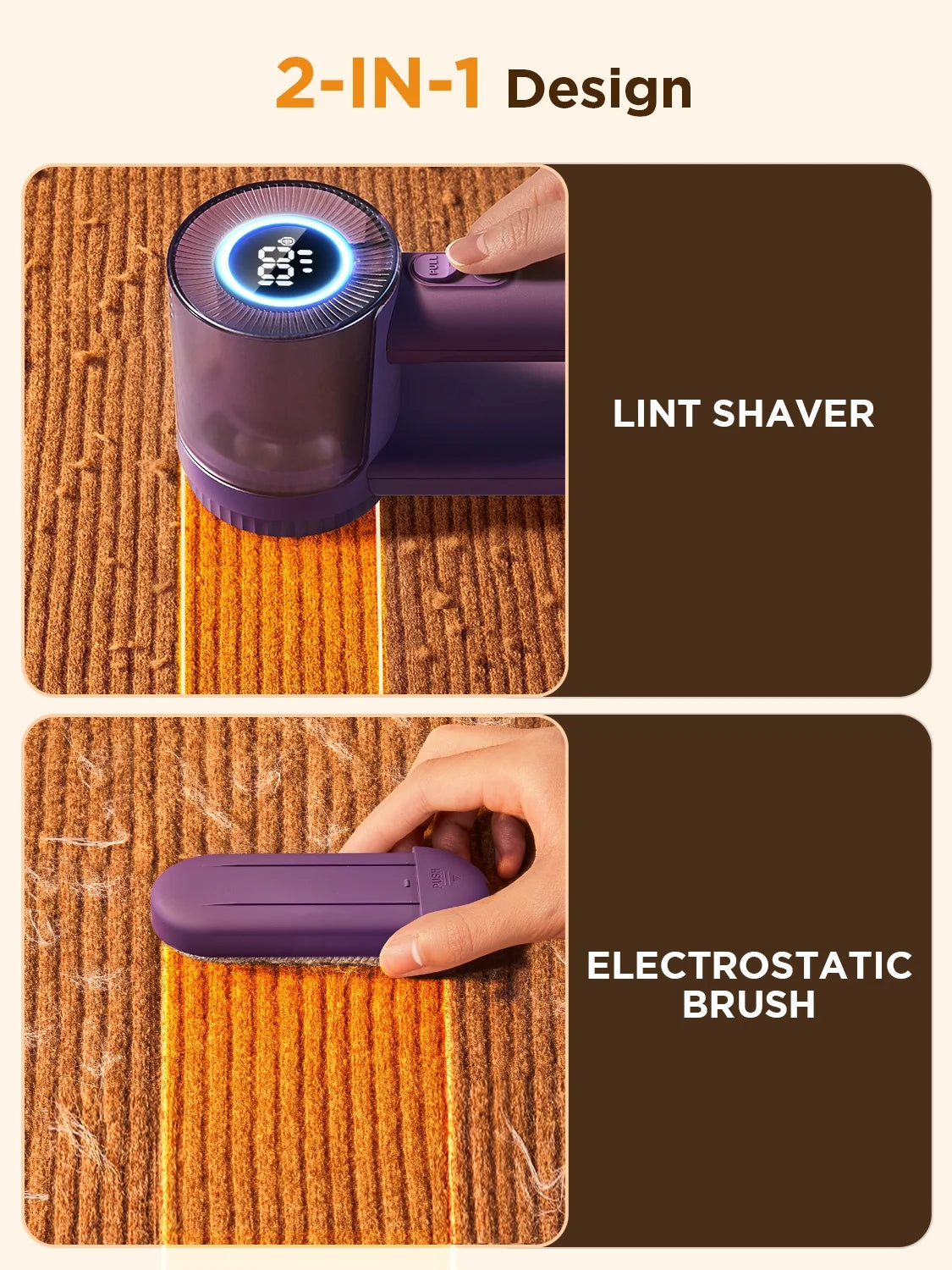 Rechargeable Fabric Shaver, 2 in 1 Electric Lint Remover with Lint Brush, Fuzz Lint Shaver, Sweater Shaver to Remove Pilling, Fabric Defuzzer for Clothes, Furniture (Purple)