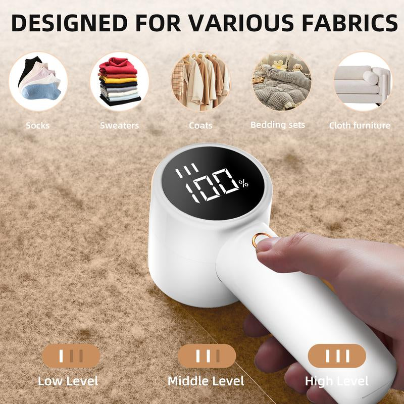 E-Electric Fabric Shaver, Portable Hair Remover, Pet Home, Rechargeable, Lint Collection Container, LED Digital Display, 6-Blade Blade, Safety Lock, 3 Speeds, 2600Mah, Lasts for 1 Hour, Suitable for Clothes, Sweaters, Sheets, Sofa