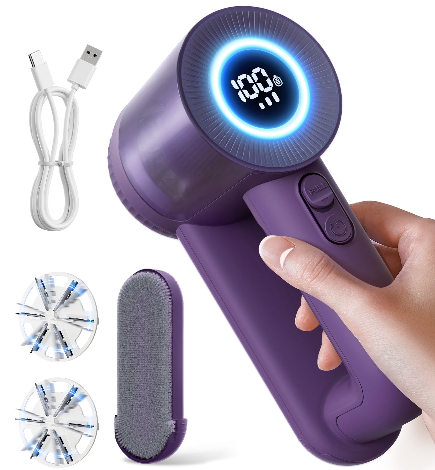 Rechargeable Fabric Shaver, 2 in 1 Electric Lint Remover with Lint Brush, Fuzz Lint Shaver, Sweater Shaver to Remove Pilling, Fabric Defuzzer for Clothes, Furniture (Purple)