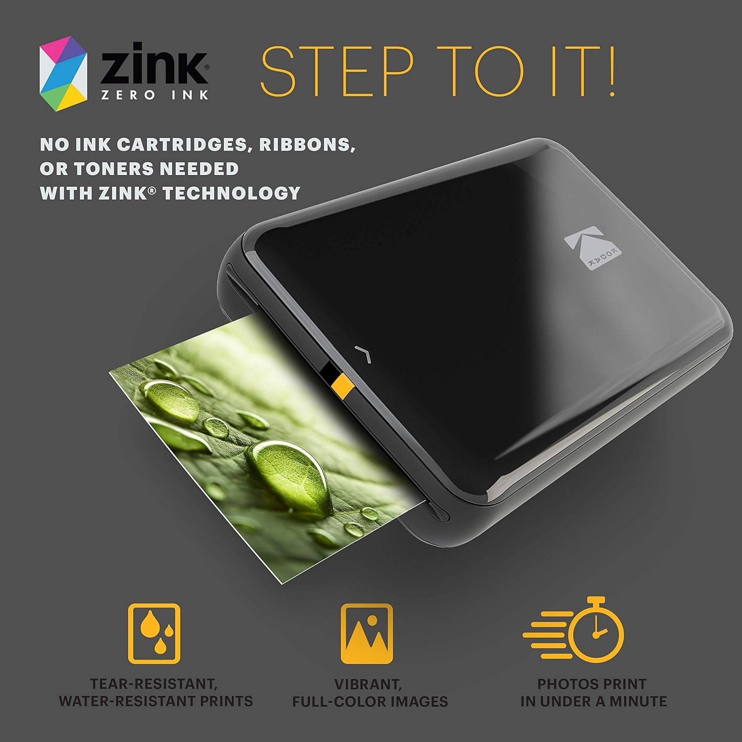 Step Instant Smartphone Photo Printer - Portable Mini Color Wireless Mobile Printer - Zink 2X3” Sticky-Back Photos - Bluetooth Compatible with Ios & Android Devices - Fun Editing App - Black