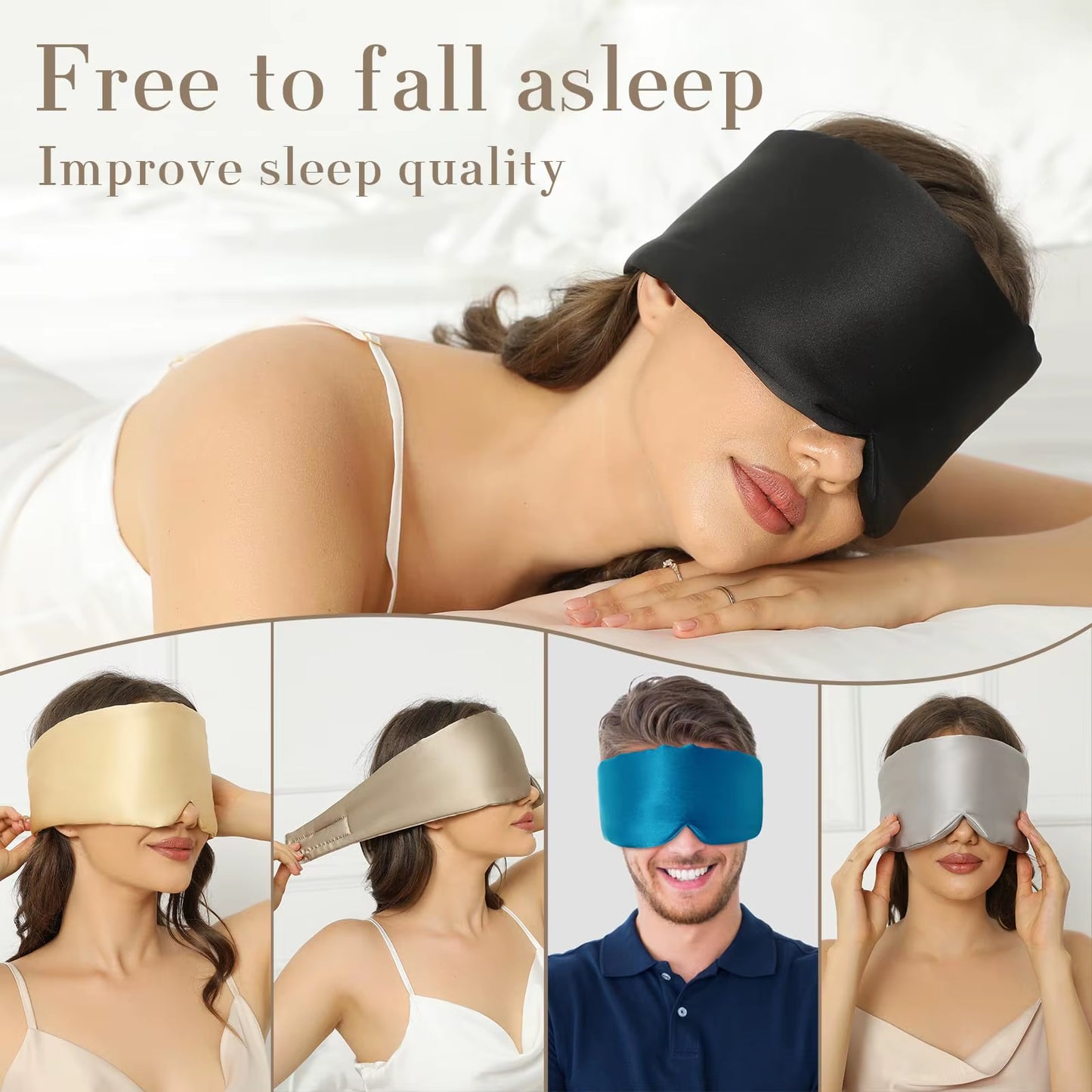 100% Mulberry Silk Sleep Mask Eye Mask with Adjustable Headband Eyepatch Blocking Light Eyemask for Travel & Nap Sleep Mask